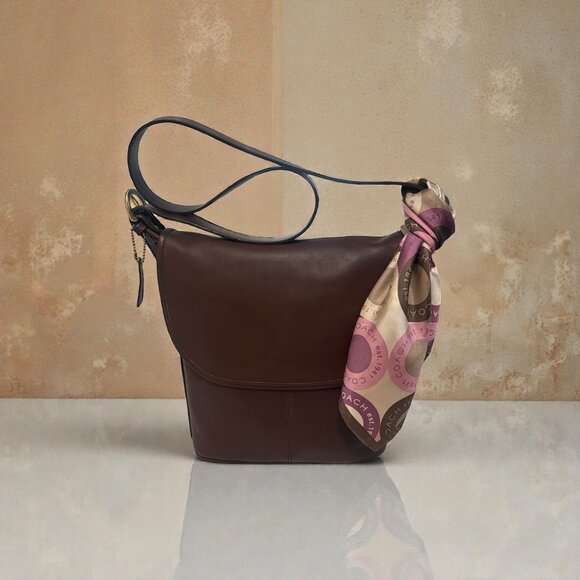 VTG Coach Fletcher Flap Shoulder Bag 4150 Mahogany Leather Brass 90s USA + Tag - Picture 2 of 11